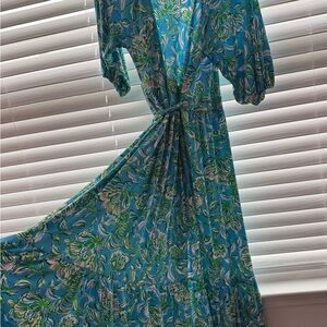 Lilly Pulitzer Blue and Green Floral Maxi Dress